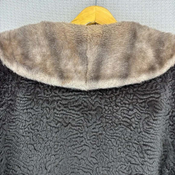 Vintage The Parisian Black Persian Lamb W/ Mink Collar Women's Jacket Med Short - Picture 8 of 10
